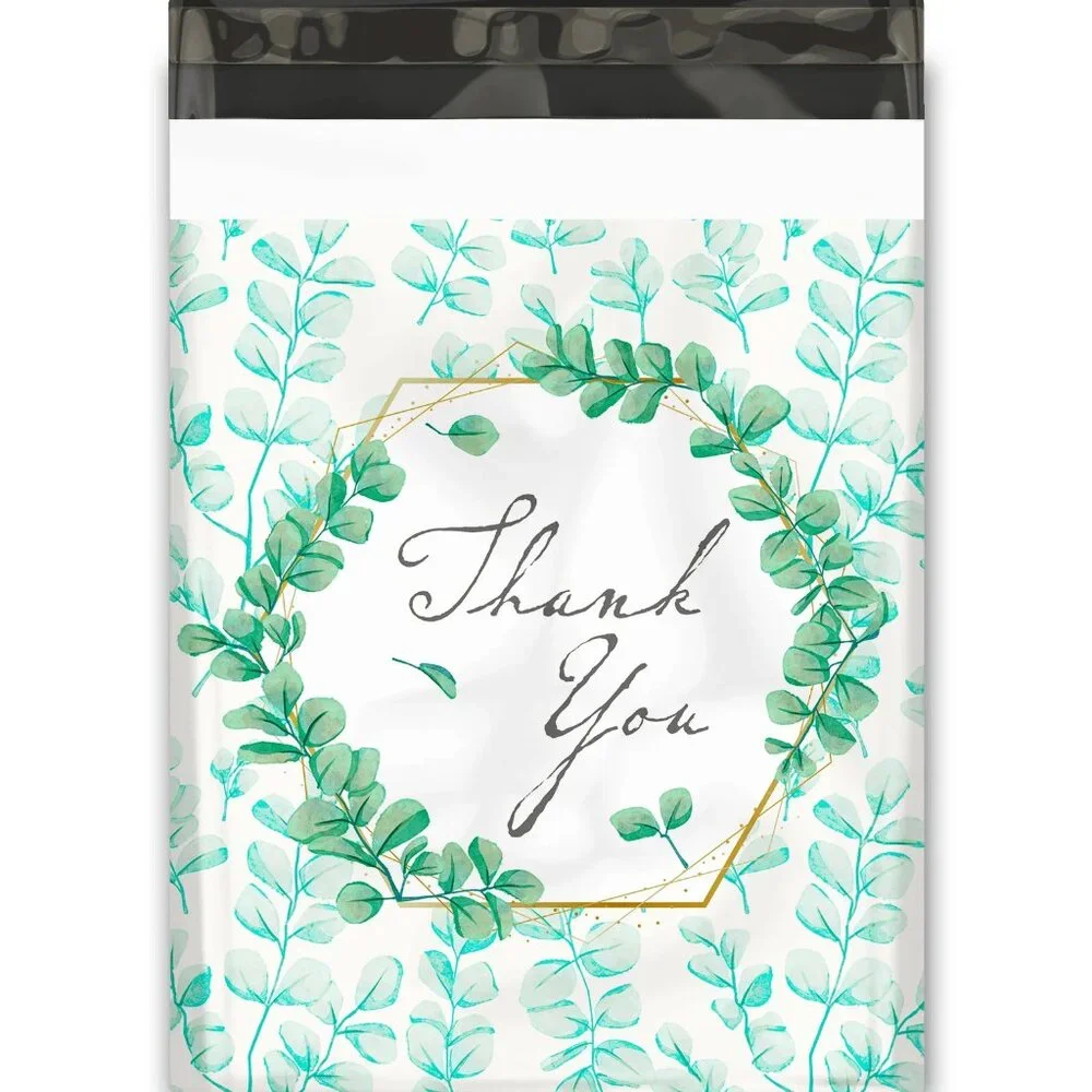 20ct Medium 10 x 13 Eucalyptus "Thank you" Poly Mailers - Picture 2 of 3